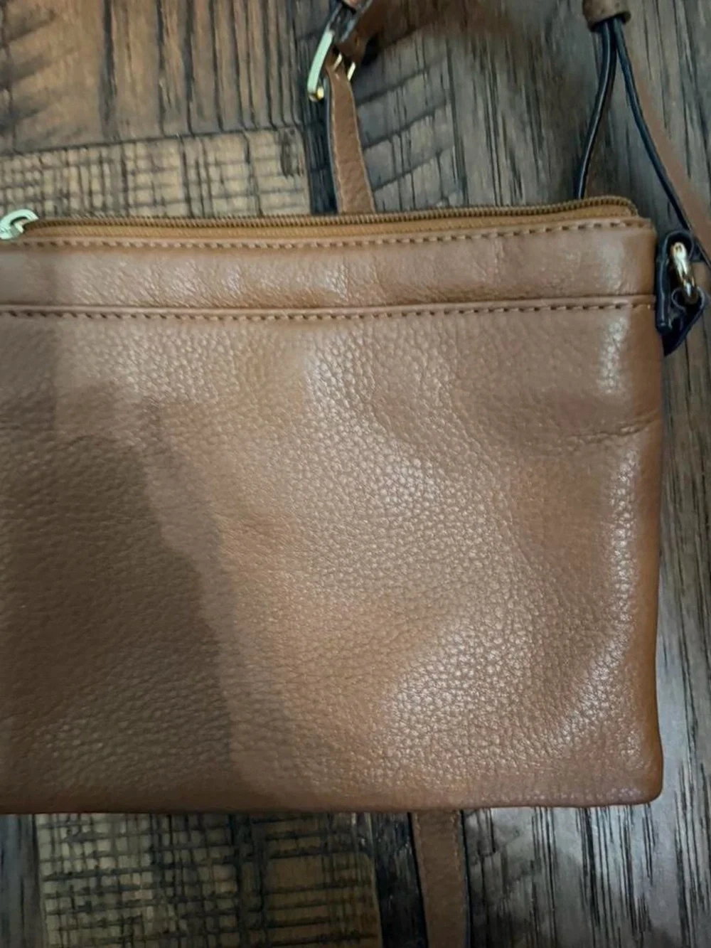 Michael Kors Cognac Leather Crossbody with Gold MK Emblem